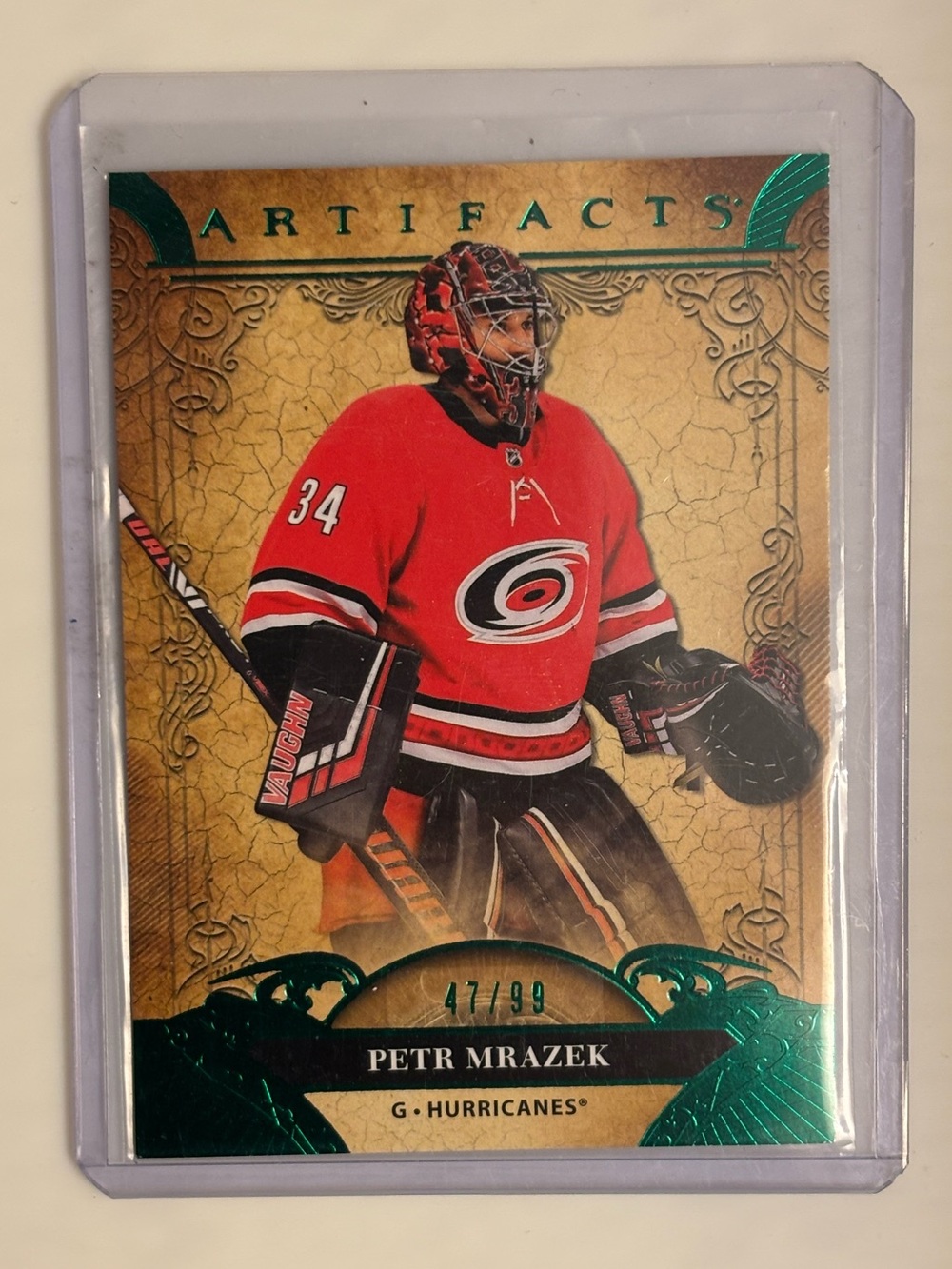 Petr Mrazek 2020-21 Upper Deck Artifacts Emerald /99 Hurricanes #14